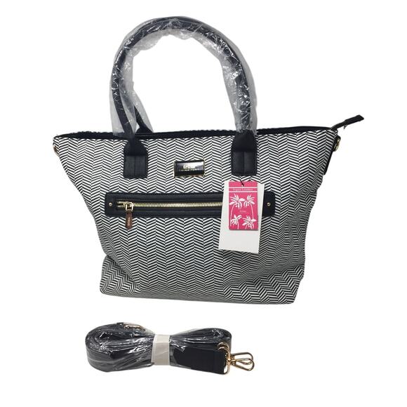 Trina Turk Optical Illusion Black & White Chevron 2 Way Tote NWT - Picture 1 of 16